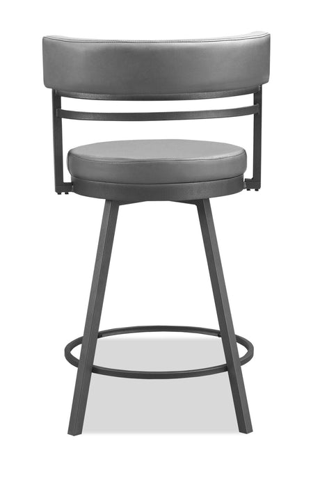 Mila Counter-Height Stool with Swivel Seat & Vegan Leather Fabric, 25\"H, Metal - Grey