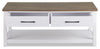 Kort & Co. Logan 47.25" Traditional Coffee Table with Storage and Shelf - White and Walnut Oak |Table à café traditionnelle Logan de Kort & Co. de 47,25 po avec rangement et tablette - blanche et chêne noyer
