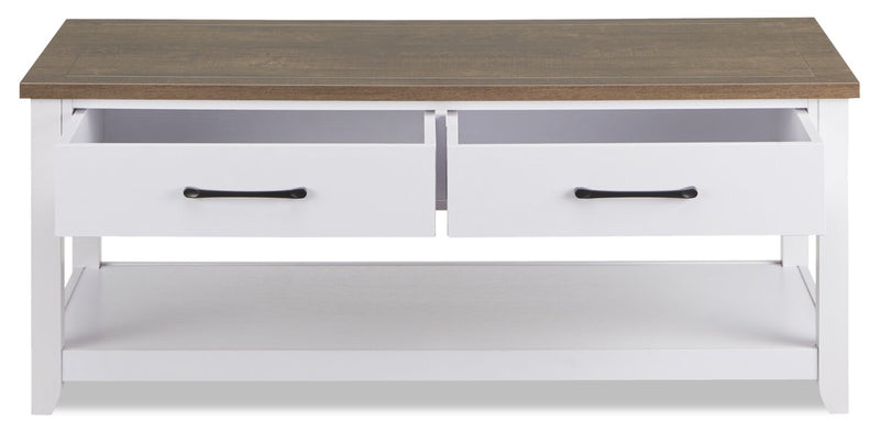 Kort & Co. Logan 47.25\" Traditional Coffee Table with Storage and Shelf - White and Walnut Oak 