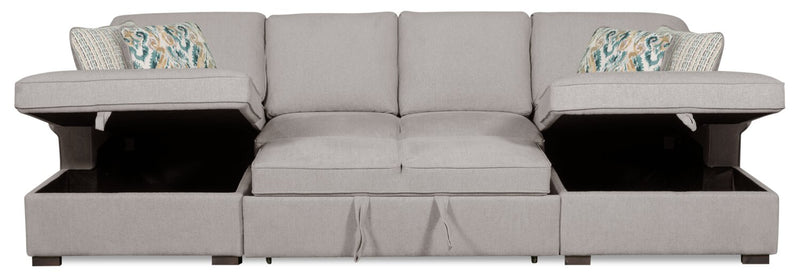 Scott Living Haven 3-Piece Chenille Fabric Sleeper Sectional with Two Storage Chaises - Grey