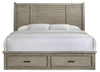 Levi Platform Storage Bed with Headboard & Frame, Wooden, Drift Grey - King Size | Lit plateforme de rangement Levi en bois avec tête de lit et cadre de lit, gris bois de grève - format très grand lit