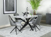 Bari Dining Table with Marble-Look Ceramic Top, Metal, Geometric Base, 63"W - White | Table de salle à manger Bari de 63 po (L) avec dessus en céramique d’apparence marbre et base géométrique en métal - blanche