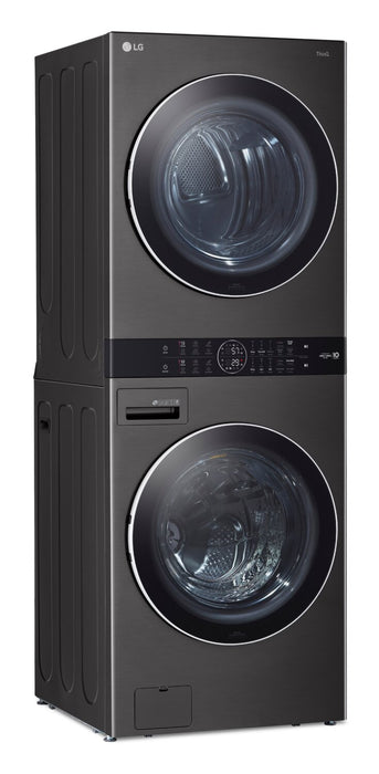 LG 5.2 Washer/7.4 Gas Dryer Cu. Ft. Front-Load High-Efficiency Steam Washtower™ - Black Steel - WKGX201HBA