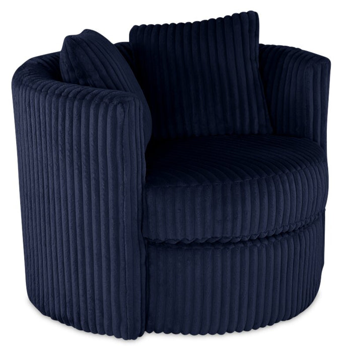 Made in Canada Petite 36\" Chenille Fabric Swivel Cuddler Accent Chair - Groove Midnight Blue