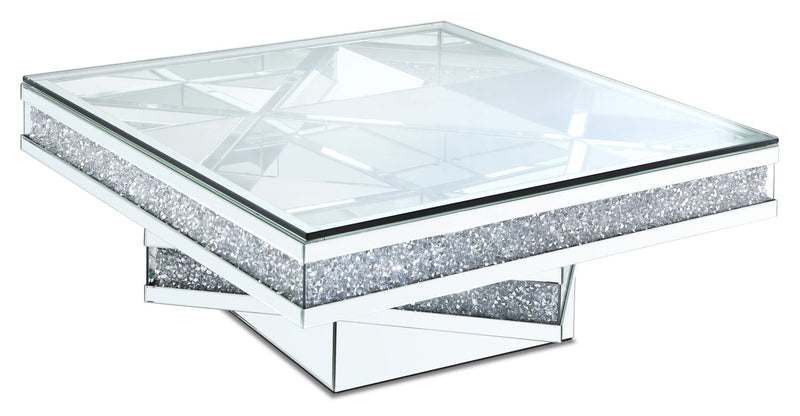 Rosie 39\" Glam Mirror & Glass Top Coffee Table - Silver Metal with Diamond Look Legs