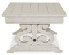 Bronwyn 50" Traditional Coffee Table with Storage - Alabaster Pine with Scroll Design Wood Base|Table à café traditionnelle Bronwyn de 50 po avec rangement - pin albâtre avec base en bois à volutes