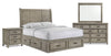 Levi 6pc Bedroom Set with Storage Bed, Dresser, Mirror & Nightstand, Wooden, Drift Grey - Queen Size | Ensemble de chambre à coucher Levi 6 pièces en bois avec lit de rangement, commode, miroir et table de nuit, gris bois de grève - format grand lit