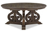 Bellamy 40\" Traditional Round Coffee Table - Dark Brown Pine with Scroll Design Wood Base