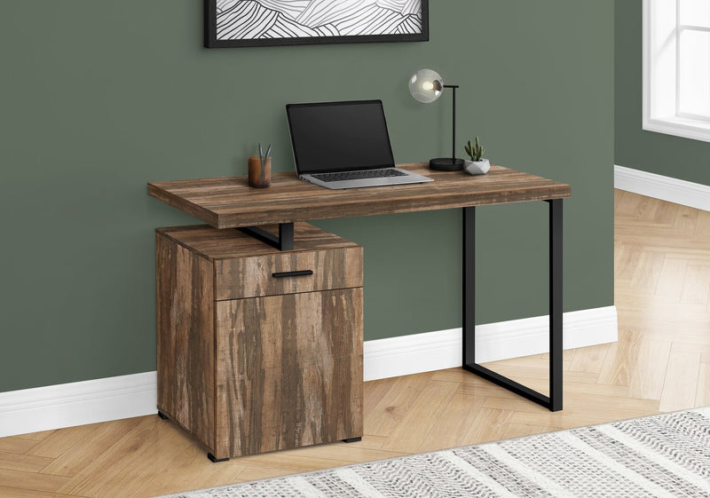 Remi 47.25\" Reversible Office Desk with Drawer & Cabinet - Brown