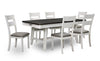 Echo 7pc Dining Table Set with Table & 6 Chairs, Storage Drawers, Trestle Base, 70\"W - White/Grey