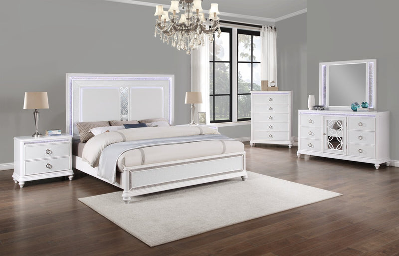 Ava Bedroom Dresser Mirror with LED Light, Glam - White