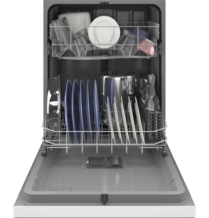 GE 24\" 59 dBA Built-In Front-Control Dishwasher with Piranha Hard Food Disposer - White - GDF510PGRWW