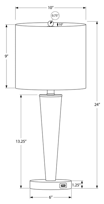 24\" Black Metal 2-Piece Set, with Two Table Lamps and USB Charging