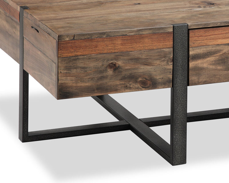 Manchester 54\" Rustic Coffee Table with Storage - Brown Wood with Iron Base
