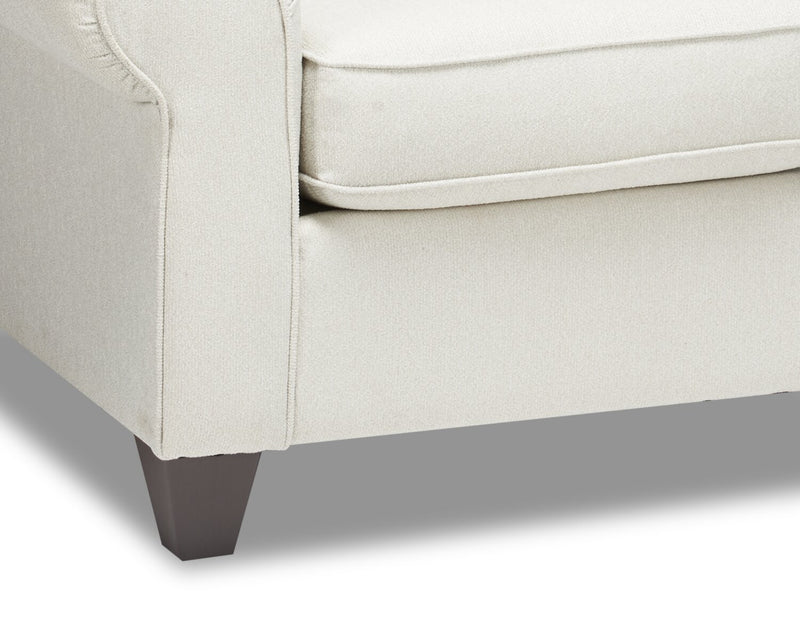 Made in Canada Scarlett 41.5\" Chenille Fabric Chair with Rolled Arms and Accent Pillow - Ecru Beige