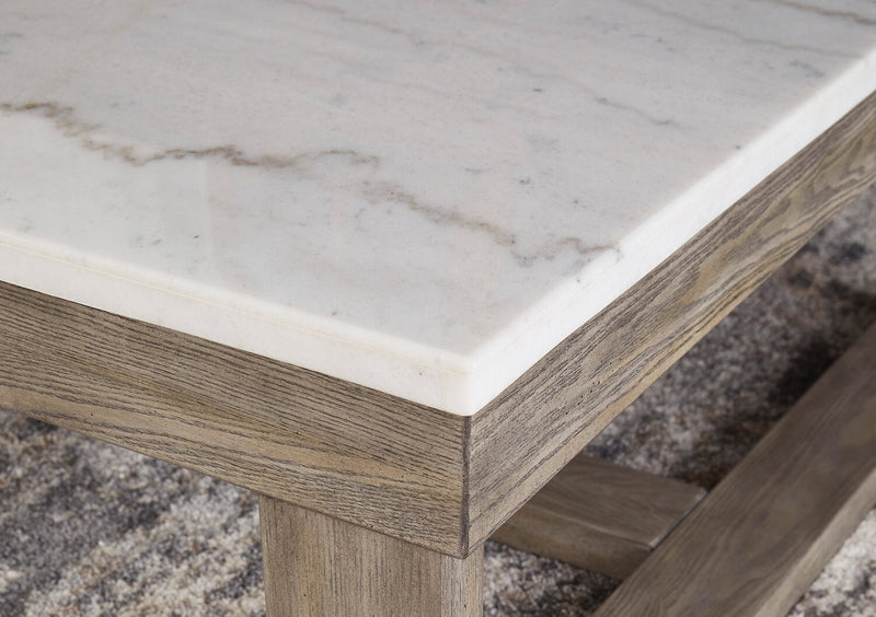 Corsa 64\" Modern Sofa Table - Marble Top with Grey Brown Wood Base