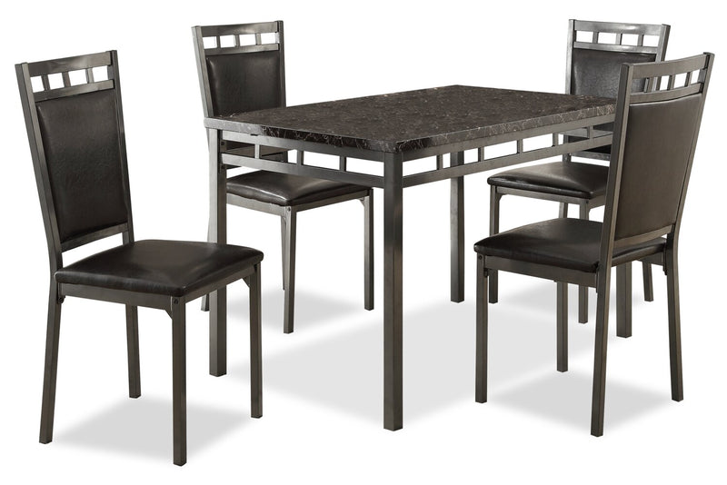 Marc 5pc Dining Set with Table & 4 Chairs, Marble-Look Top, Metal, 48\"W - Black