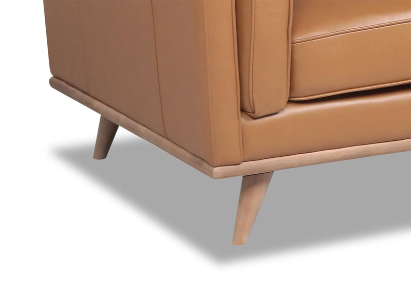 Vivia 63\" Genuine Leather Loveseat with Removable Seat Cushions and Wood Base - Caramel Brown 