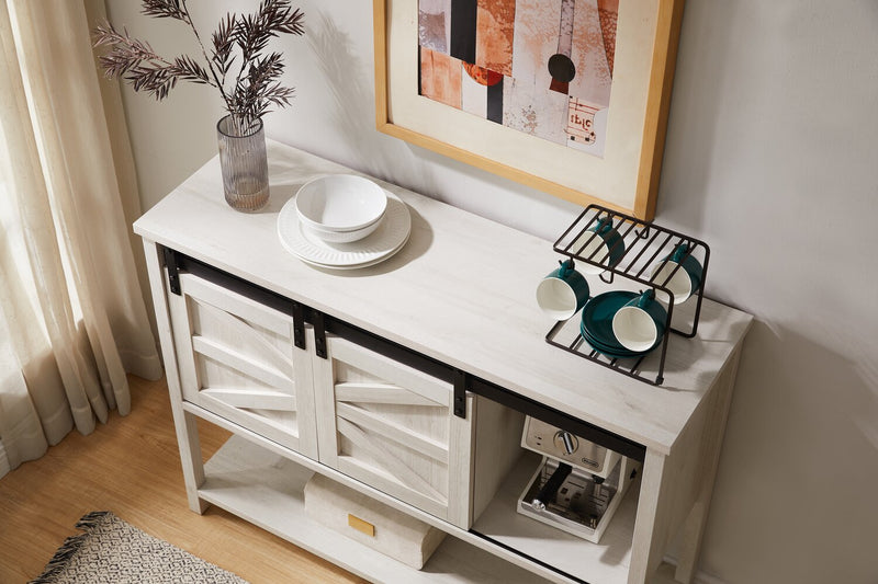 Corbin 47.25\" Accent Cabinet with Sliding Barn Doors - White Oak