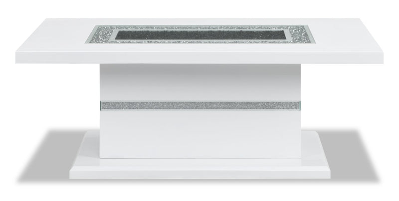 Garbo 52\" Glam Coffee Table - White and Silver with Glitter Accents