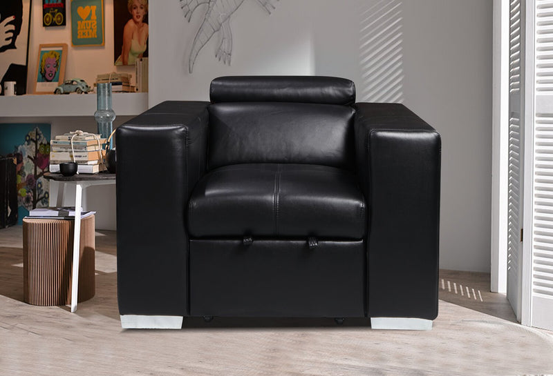 Drake 41.5\" Leather-Look Fabric Chair with Pull-Out Ottoman and Flip-Up Headrest - Black