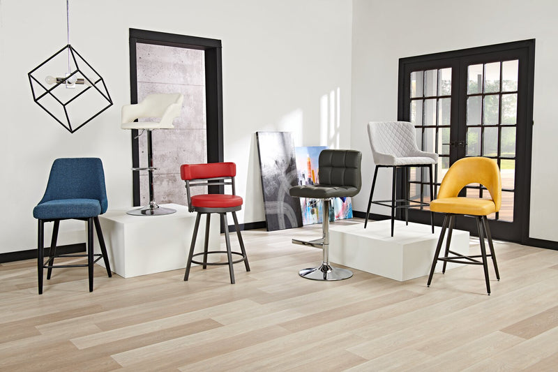 Mila Counter-Height Stool with Swivel Seat & Vegan Leather Fabric, 25\"H, Metal - Red