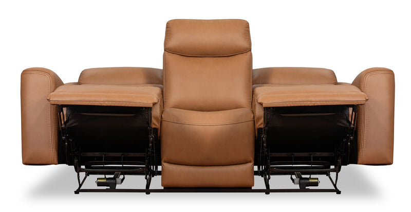 Scott Living Prescott 88.5\" Genuine Leather Power Reclining Sofa with Power Headrests - Butternut Brown