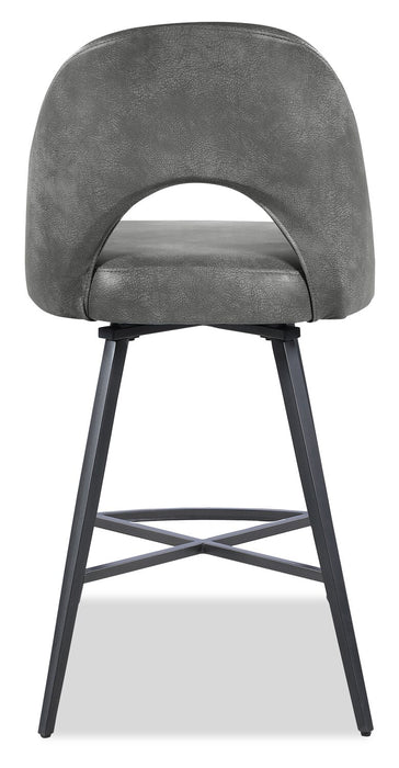 Kort & Co. Bay Counter-Height Stool with Swivel Seat & Vegan Leather Fabric, 25.5\"H, Metal - Grey