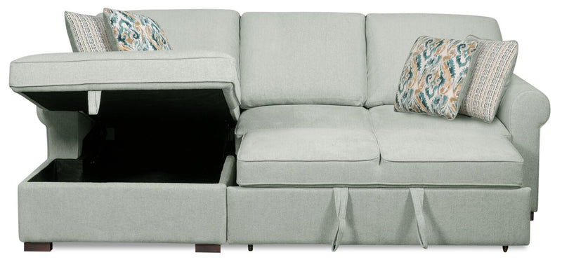 Scott Living Haven 2-Piece Left-Facing Chenille Fabric Sleeper Sectional with Storage Chaise - Seafoam Blue
