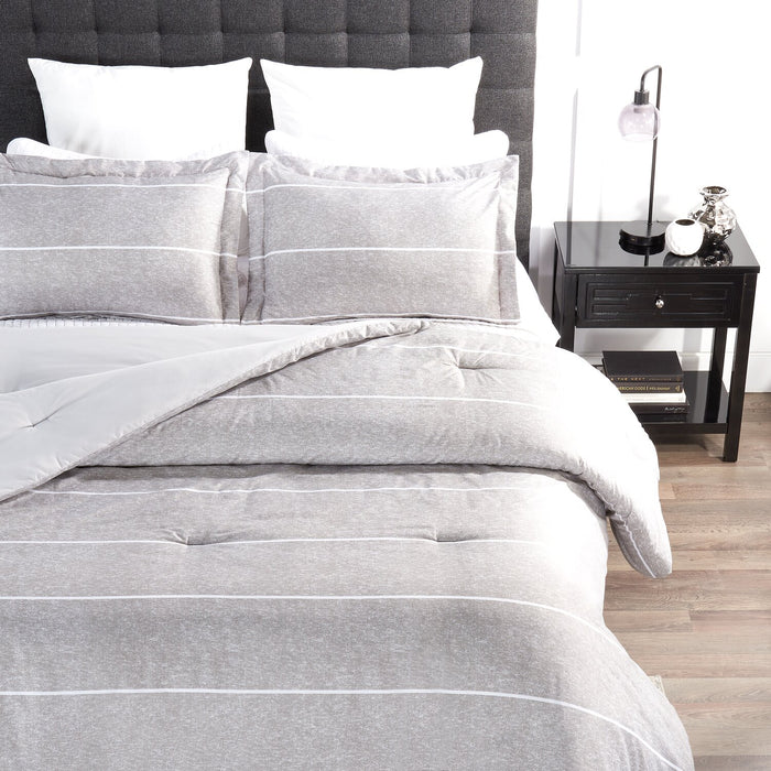 Stripes 3-Piece Full/Queen Comforter Set - Grey