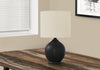 17" Black Ceramic Linen Drum Shade Table Lamp|Lampe de table de 17 po en céramique noire avec abat-jour cylindrique lin