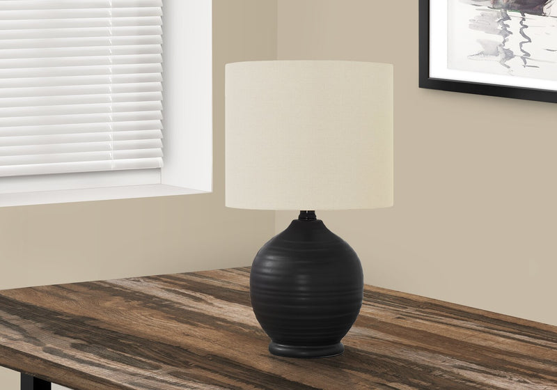 17\" Black Ceramic Linen Drum Shade Table Lamp