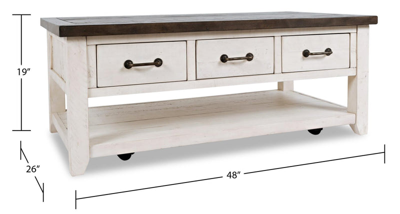 Morgan 48\" Rustic Coffee Table With Storage, Shelf and Casters - White with Reclaimed Wood