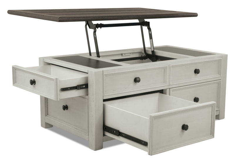 Colby 46\" Rustic Lift Top Coffee Table with Storage and Casters - Two Tone Wood