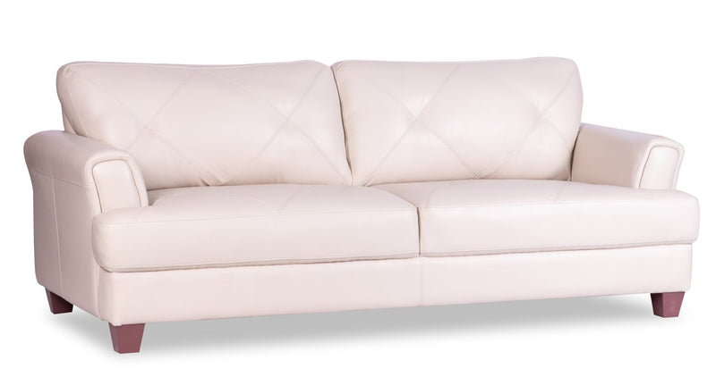Chateau d’Ax Vita 87\" 100% Genuine Leather Sofa with Diamond Pattern Stitching and Wood Legs - Smoke White