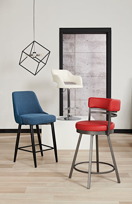 Mila Counter-Height Stool with Swivel Seat & Vegan Leather Fabric, 25\"H, Metal - Red