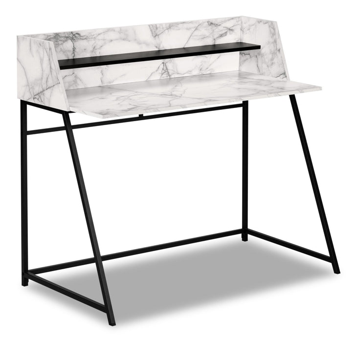 Lawson 47.25\" Office Desk with Small Hutch - White Marble-Look