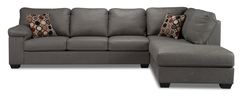Made in Canada Morty 2-Piece Right-Facing Leather-Look Fabric Sectional with Sofa and Accent Pillows - Grey