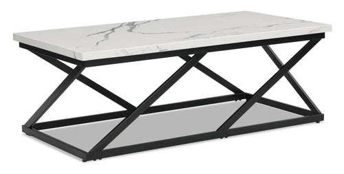 Verona 47.25" Modern Coffee Table with Culture Marble Top - White Marble & Black 