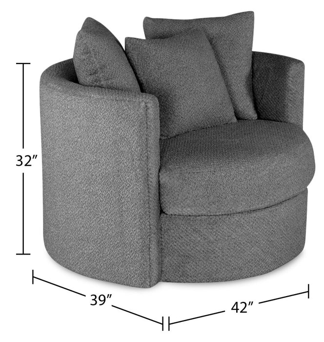 Made in Canada Midi 42\" Chenille Fabric Swivel Cuddler Accent Chair - Teddy Nightfall Grey
