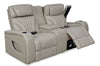 Elite Genuine Leather Power Reclining Loveseat with Massage Function and Power Headrests - Grey  