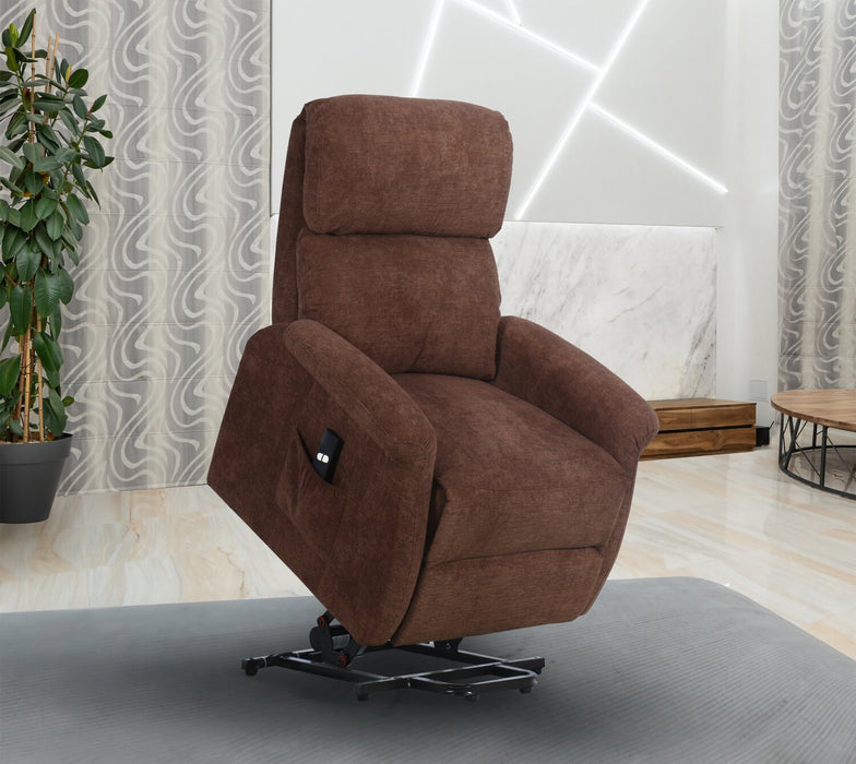 Ruben 32\" Chenille Fabric Power Lift Reclining Chair - Chocolate Brown