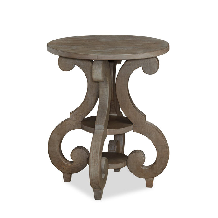 Tinley Park 22\" Traditional Round End Table with Shelf - Grey-Brown Pine with Scroll Design Base