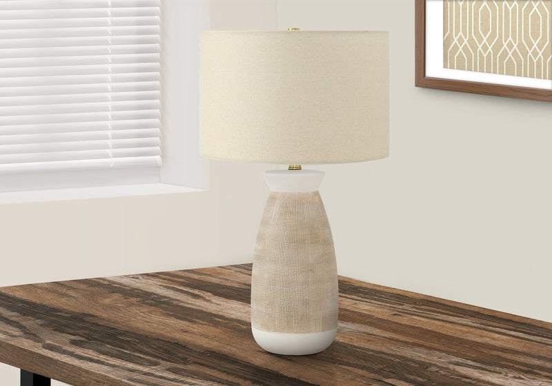 27\" Cream Ceramic Table Lamp with Beige Shade