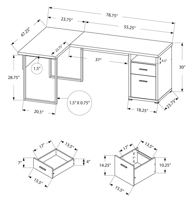 Pollie 78.75\" Reversible L-Shaped Office Desk with 2-Drawers & Cubby- White