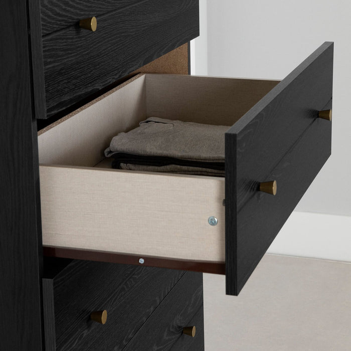Lake Bedroom Chest of Drawers, 5-Drawer, 29\"W x 52\"H, Made in Canada, Glam - Black