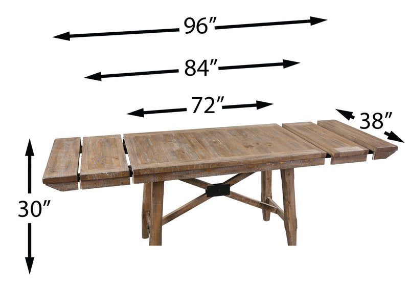 Cedar Extension Dining Table, Pine Wood, Trestle-Base, 72-96\"W - Brown