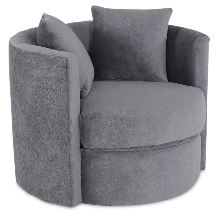 Made in Canada Petite 36\" Chenille Fabric Swivel Cuddler Accent Chair - Plush Thunder Grey