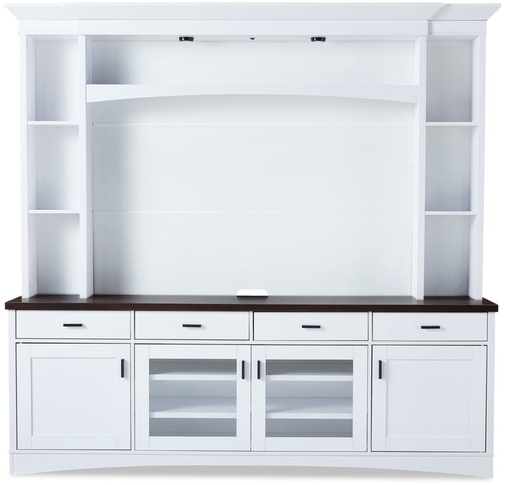 Emry 87.5\" 3-Piece Wall Unit Entertainment Centre with Storage and Cable Management for TVs up to 65\"- White