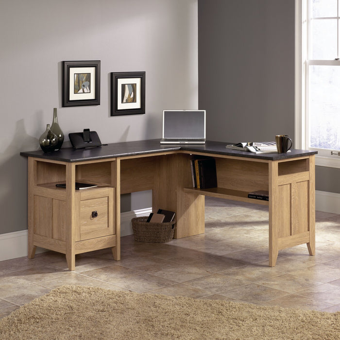 Fritz 59.05\" L-Shaped Office Desk with Cabinet - Brown/Grey Slate